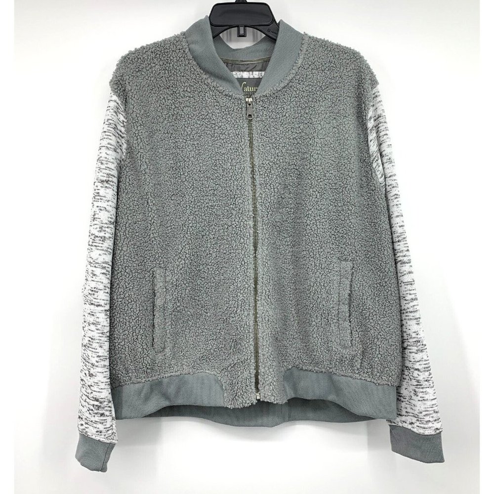 Natural Reflections Bomber Jacket Gray Sherpa Fleece Full Zip - Picture 2 of 9